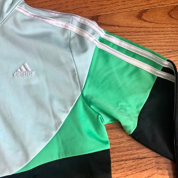 ADIDAS Track Stripes Black Green Blue Color block Jacket Girl’s Size XL (16) - Picture 6 of 10